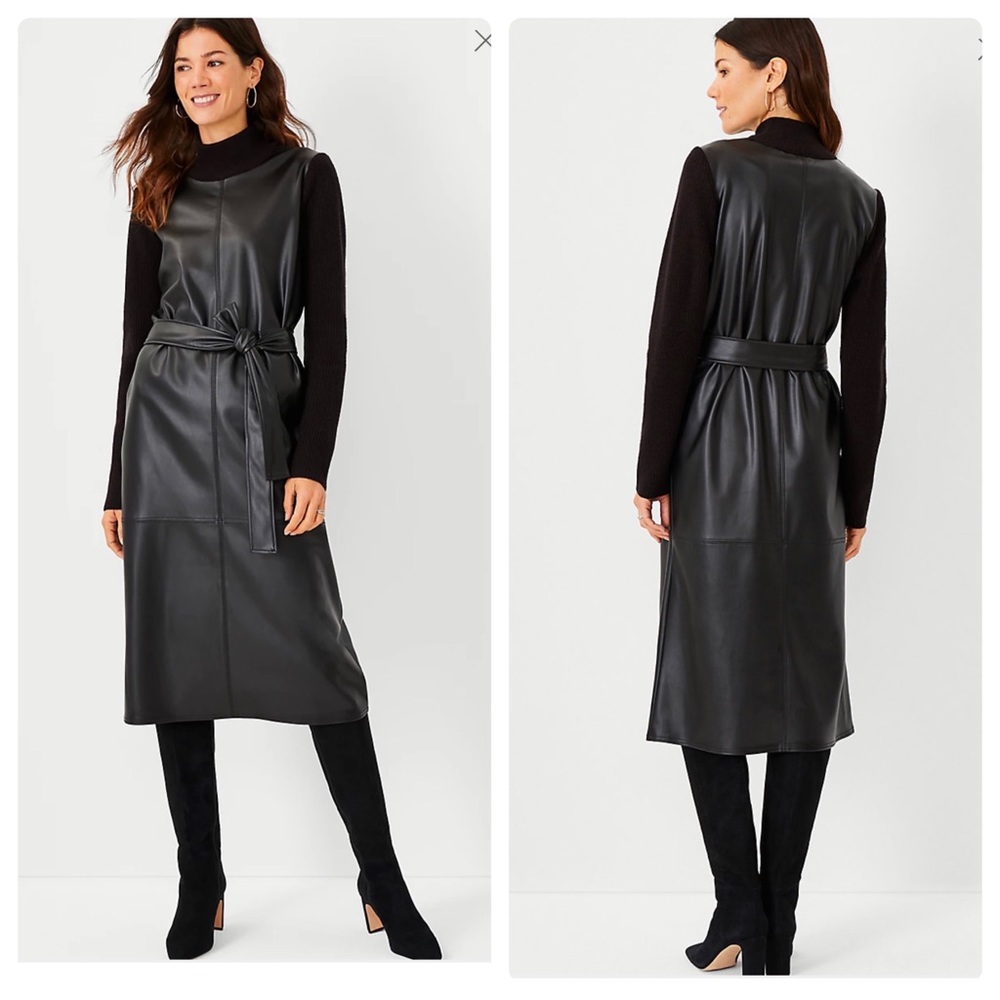 Ann Taylor Faux Leather Mixed Media Sweater Dress